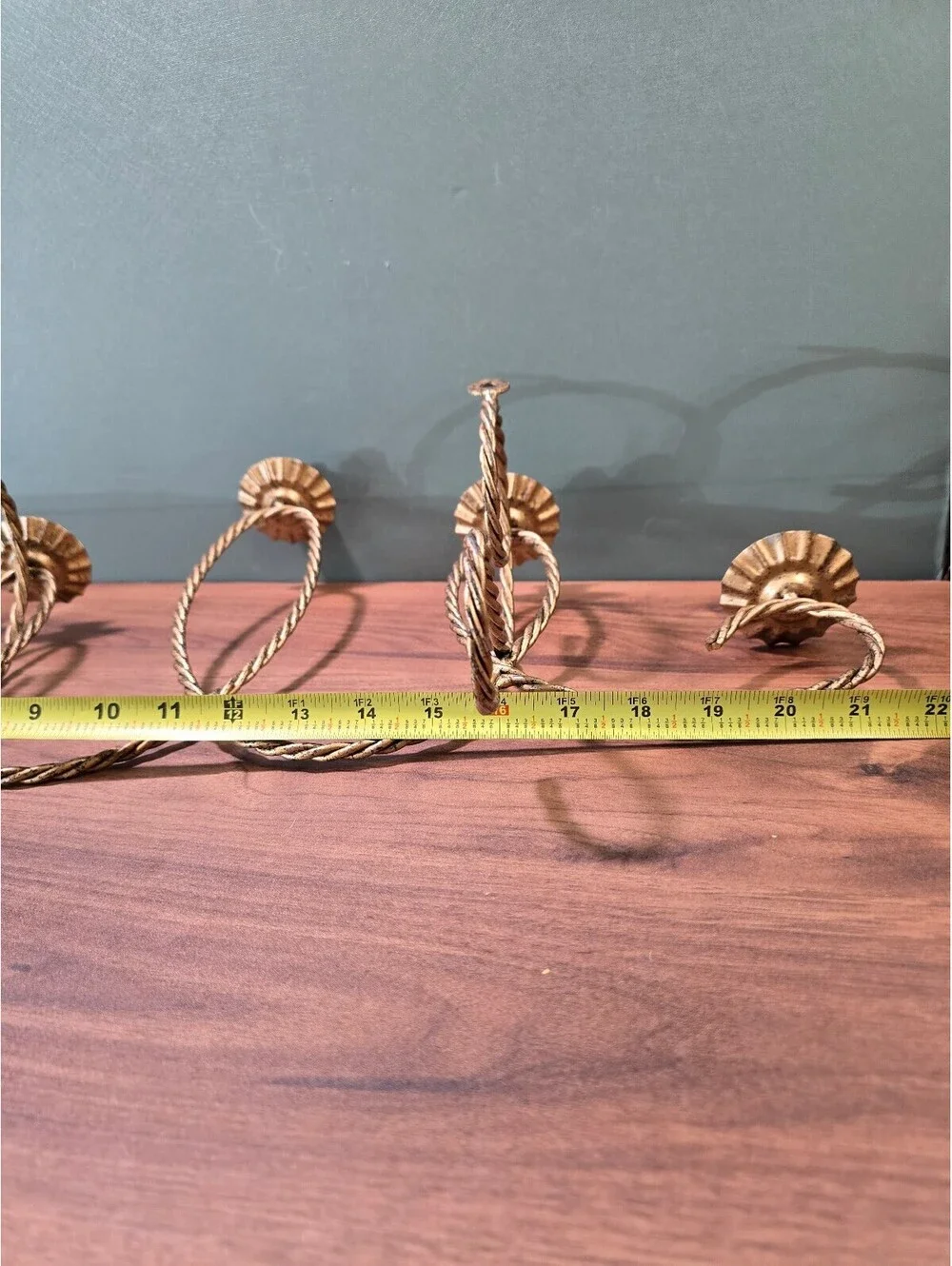 Vintage Five-Arm Gold Metal Wall Candelabra Candle Holder